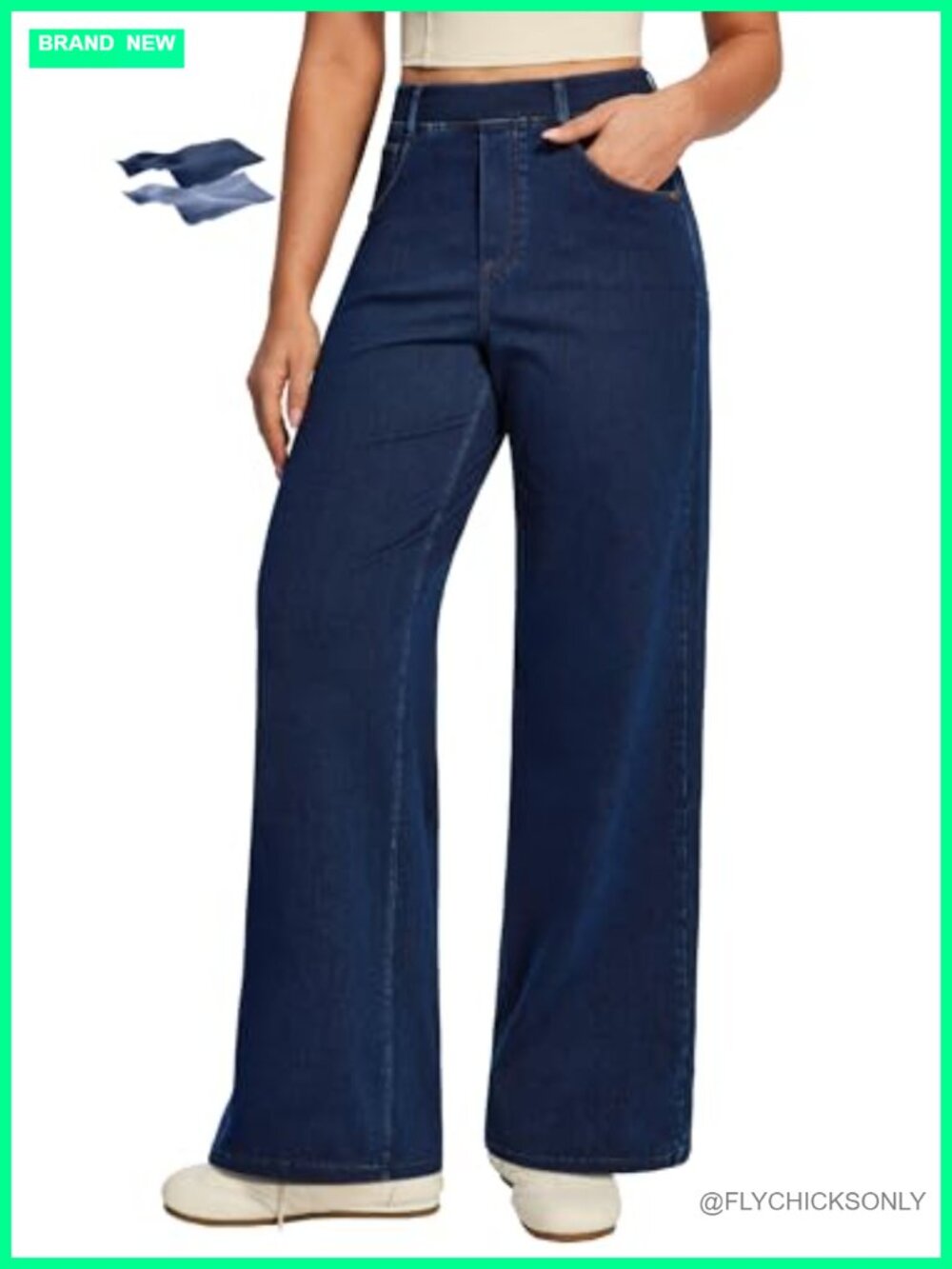 Tummy Control Wide Leg Pull On Jeans High Rise Stretchy Denim Pants